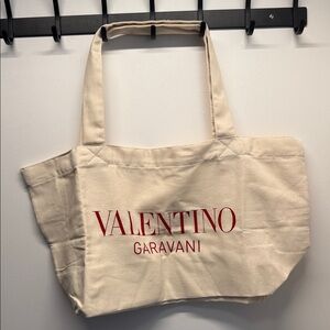 Valentino Garavani Beige Tote with Red Logo